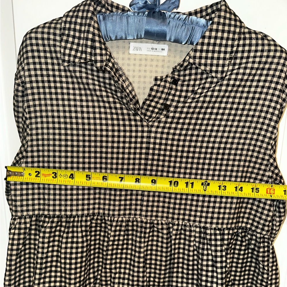 Zara Black Cream Gingham Tiered Babydoll Blouse Women’s 13/14 - Picture 9 of 10